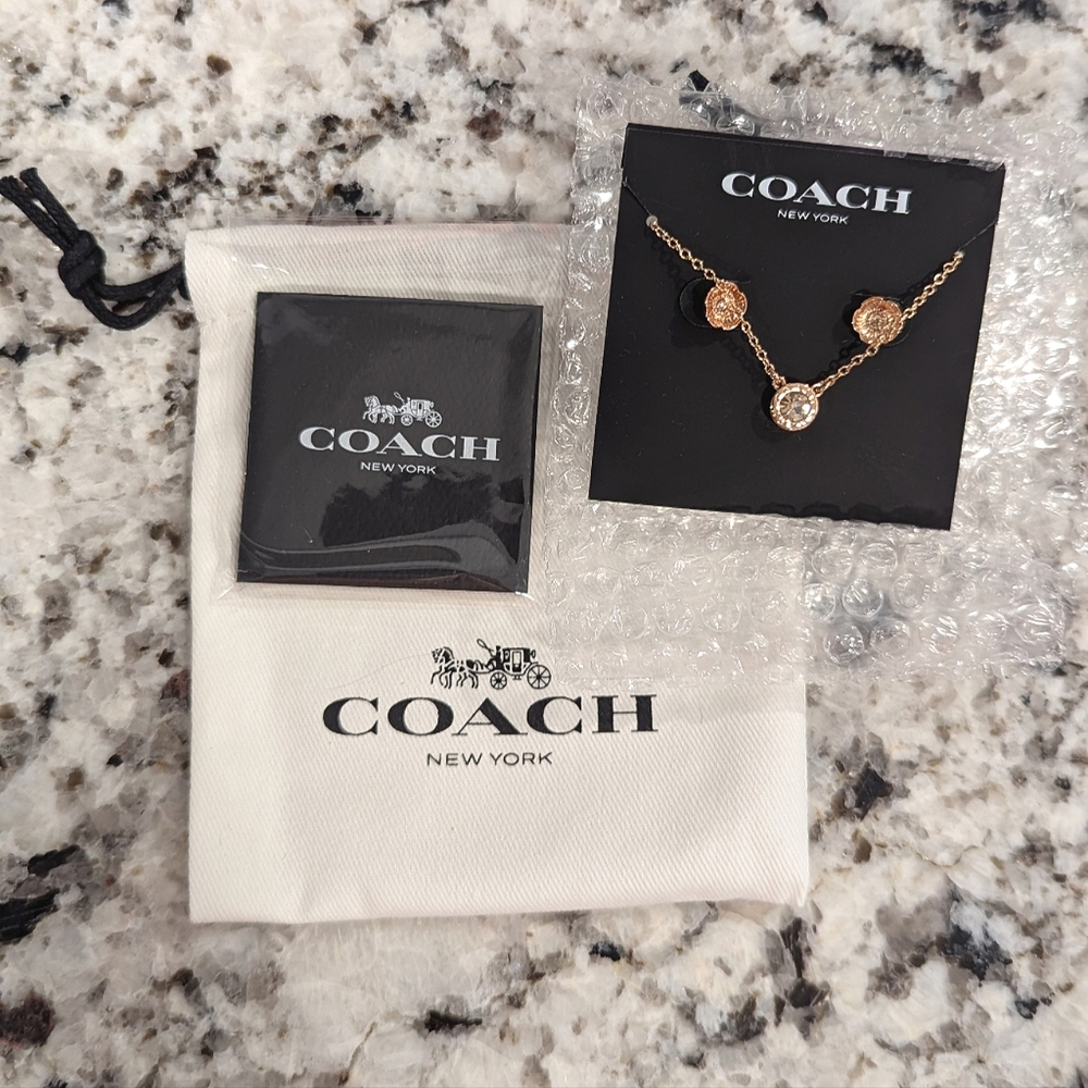🆕 COACH Open Circle Necklace and Tea Rose Stud Set